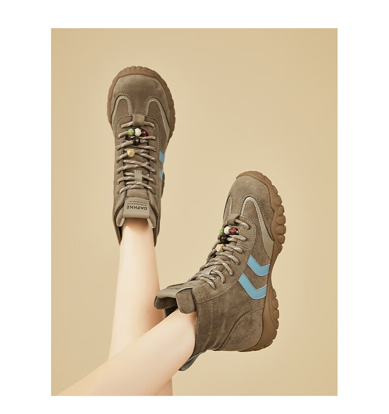 DAPHNE Vintage Versatile Fleece-Lined Short Boots Women Thick Sole Casual Sports High-Top Trainer Martin Boots Coffee Color Size 36 6
