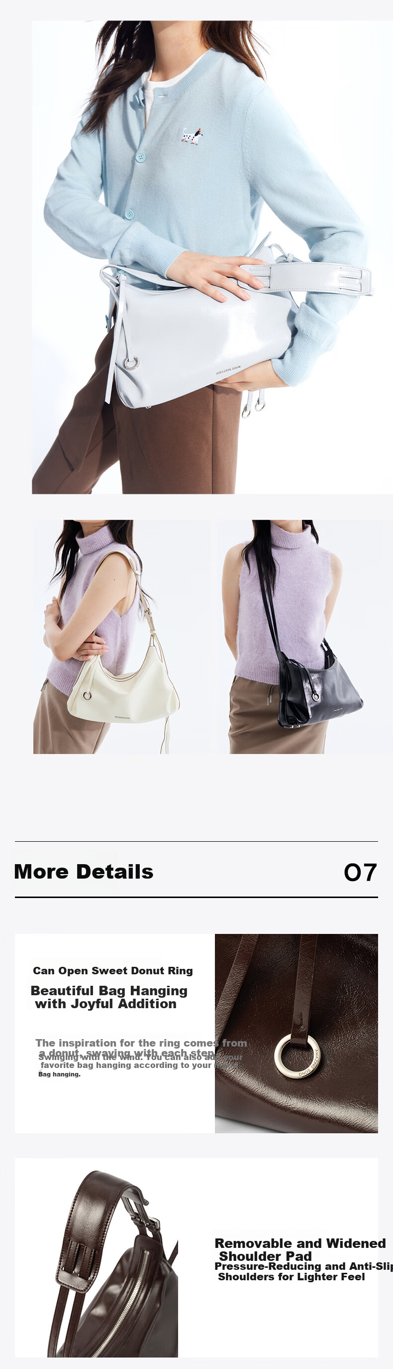 AMAZING SONG Donut Hobo Small Shoulder Crossbody Soft Bag, Work Commute Relaxed Simple Handbag, Birthday Gift 10