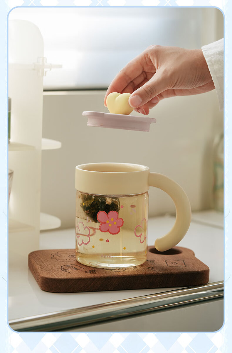 APRIL High Borosilicate Glass Cup for Women with Lid and Handle, High-Value Heat-Resistant Tea Mug, Christmas Gift 3