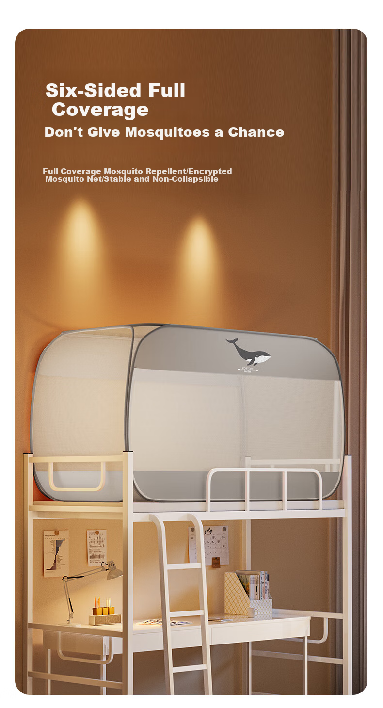 Cottonfaith No-Installation Student Dormitory Mongolian Tent Home Bunk Bed Anti-Fall Mosquito Net Universal 0.9*1.9m 4