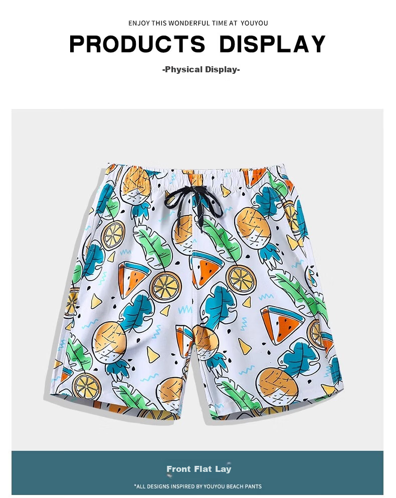 F.DYRAA Men's Beach Shorts, Loose Casual Swim Trunks for Water Activities, Two-Piece Set with Fruit Print, Size 2XL, Model 84003 3