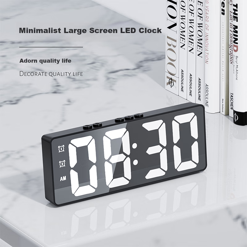 Compas Creative LED Large Screen Clock, Luminous Electronic Alarm Clock for Living Room, Bedroom, Desk, Student Alarm Clock, 810 Black Back-To Seaso