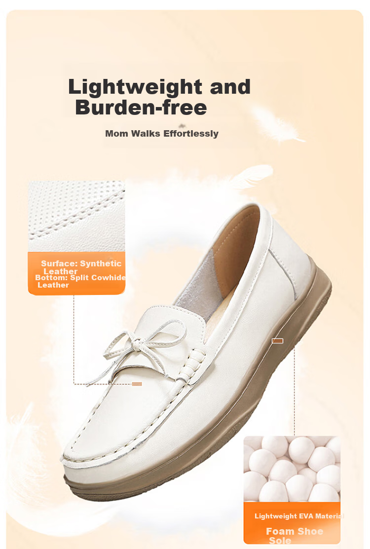 Zulijian Elderly Women's Shoes, Summer 2026, Breathable Low-Cut Flats, Mom Shoes, Ladies Casual Leather Shoes, 8692K Beige, Size 41 5
