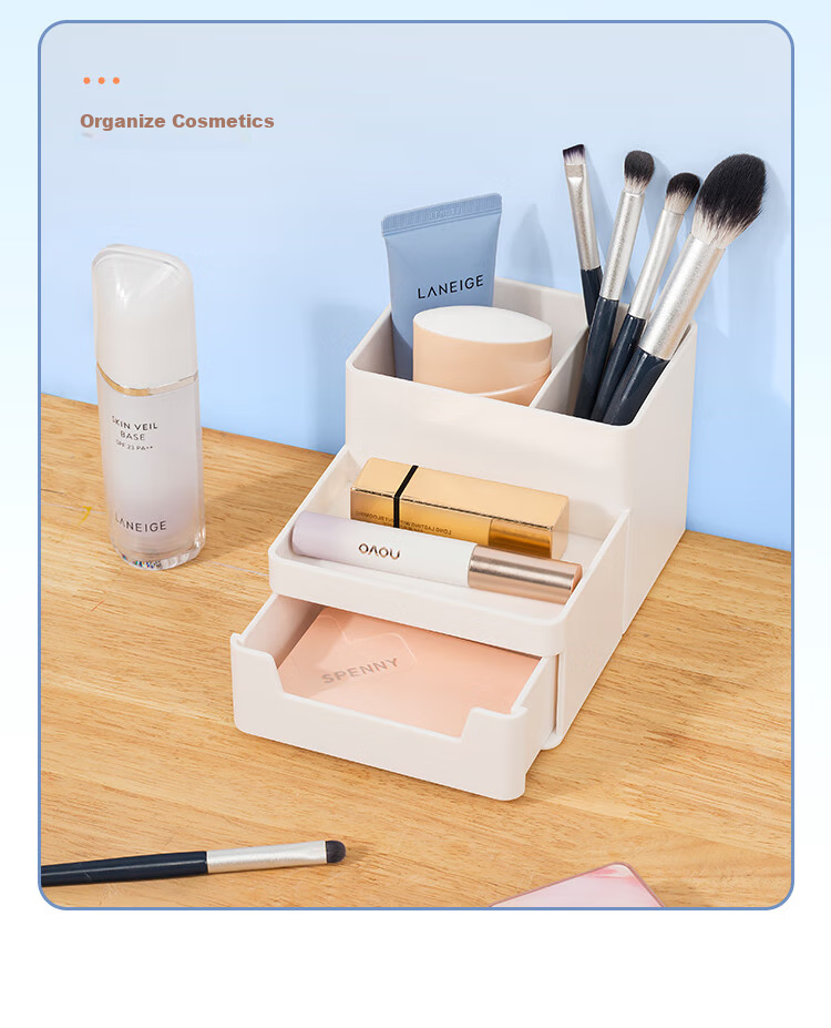 COMIX Multifunctional Desktop Office Stationery Pen Holder Storage, Stylish 4-Compartment Cosmetic Organizer Box 15.2*11*93cm Glacier Blue B2009 4