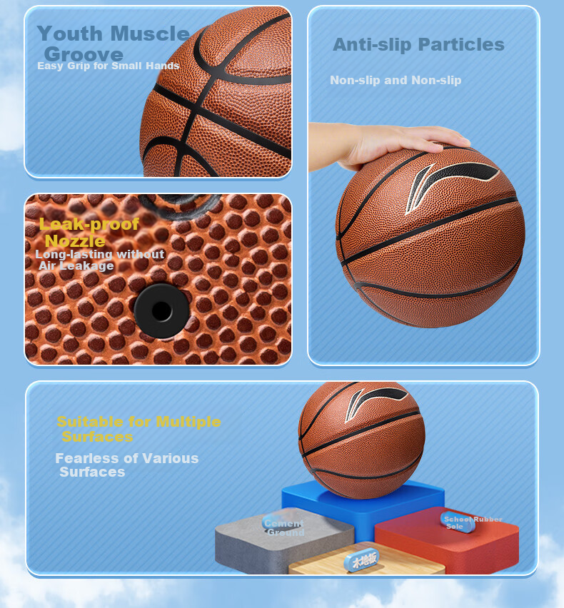 Li-Ning Basketball, Size 5, for Children's Competition, Indoor And Outdoor Use, Wear-Resistant, Suitable for Cement Courts, Elementary School Students, Teenagers, Outdoor Play, PU Material 5