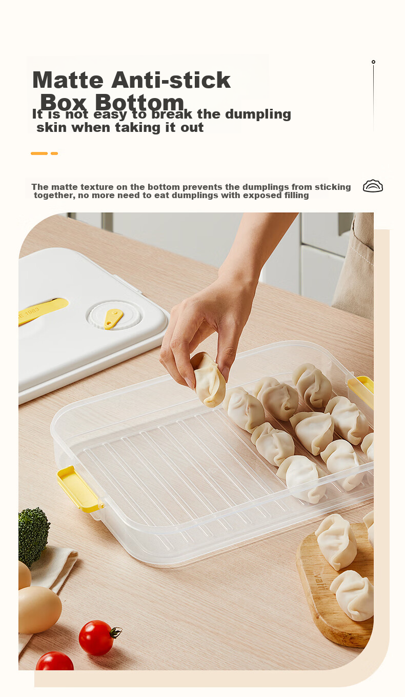 COOKER KING Multi-Functional Dumpling Box, 2-Layer Large Storage Container, Refrigerator Fresh-Keeping Box, Food-Grade Freezer Box for Dumplings And Wontons, White 4