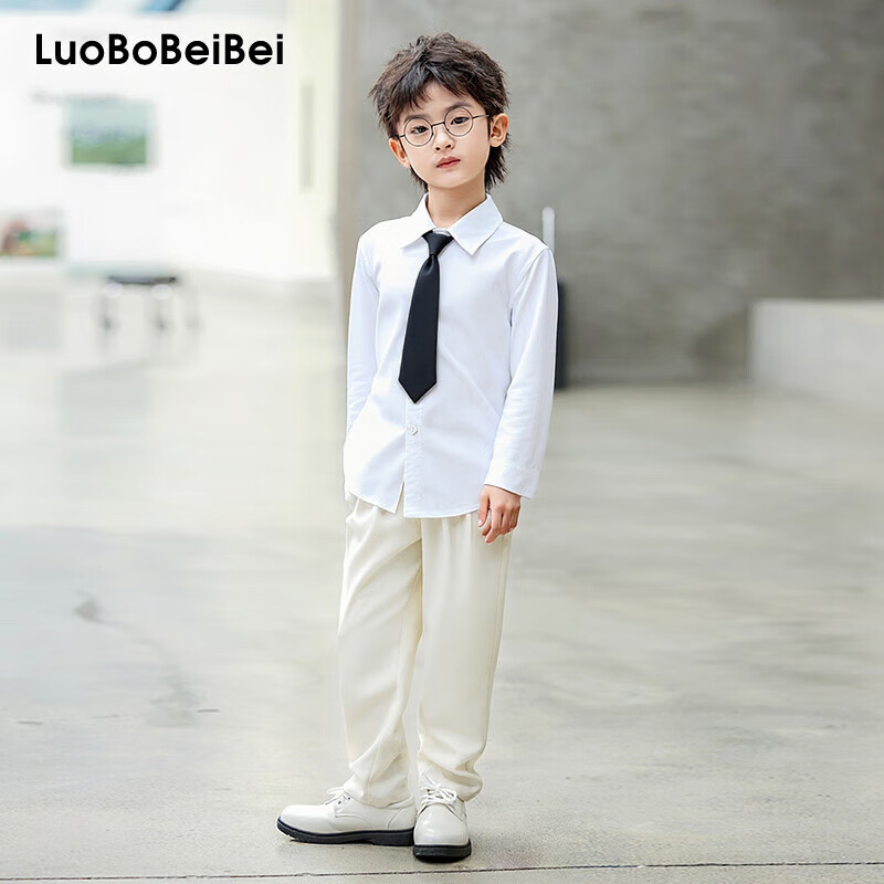 LUOBOBEIBEI Children's White Long Sleeve Shirt Boys Suit Shirt Bow Tie Host Piano Performance Outfit L1Y1 110