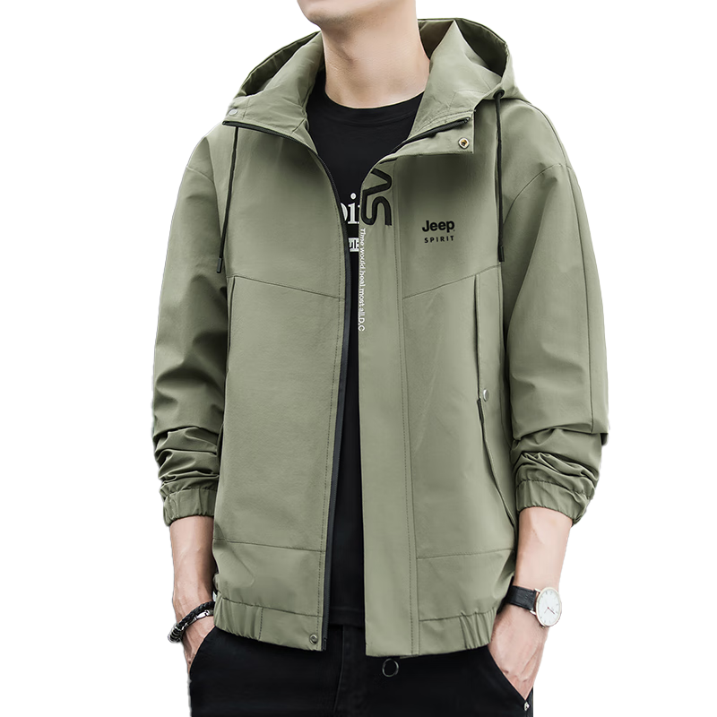 JEEP SPIRIT Men's Hooded Autumn Jacket Casual Windproof Loose Fit Outerwear