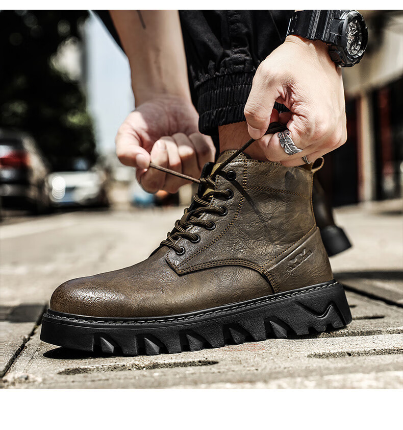 G.N.Shi Jia Men's Autumn Winter New Retro British Style Martin Boots Trendy Versatile Men's Work Boots Outdoor Motorcycle Leather Boots 15