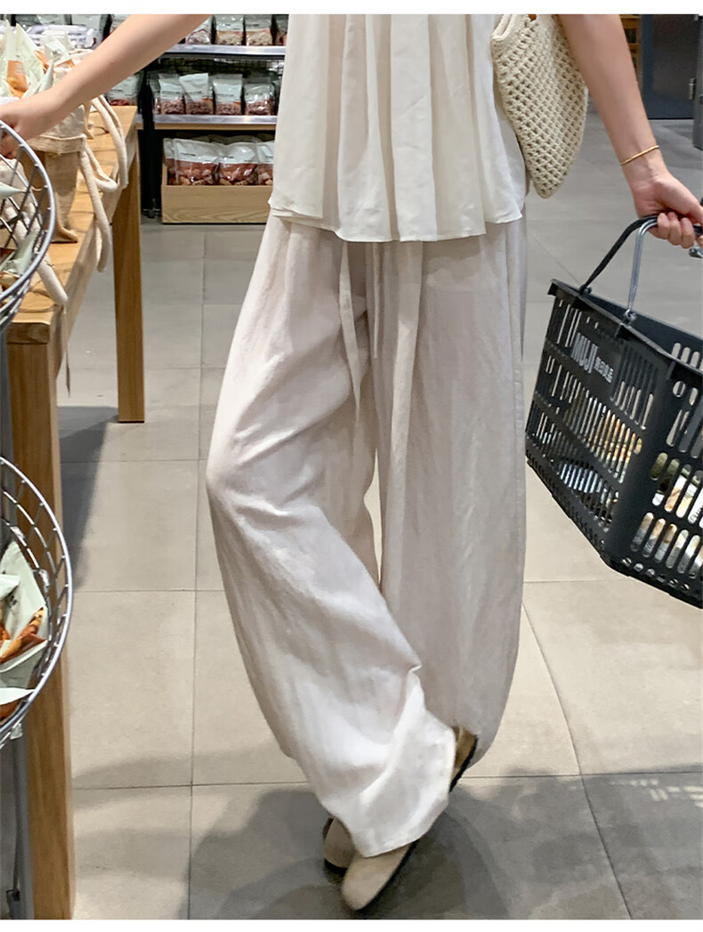 Langsha Tencel Linen Wide-Leg Pants for Women Summer 2026 New High-Waist Slimming Draped Loose Casual Curved Cut Pants 19