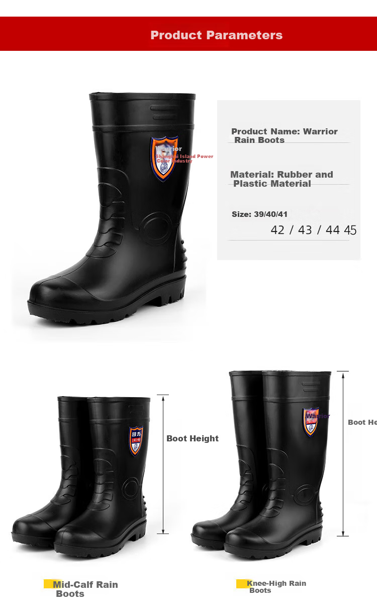 Warrior Rain Boots for Men, Waterproof Outdoor Shoes, Durable Rubber Boots, Non-Slip Rain Boots, Overshoes HL8O9 Black Mid-Calf Size 41 1