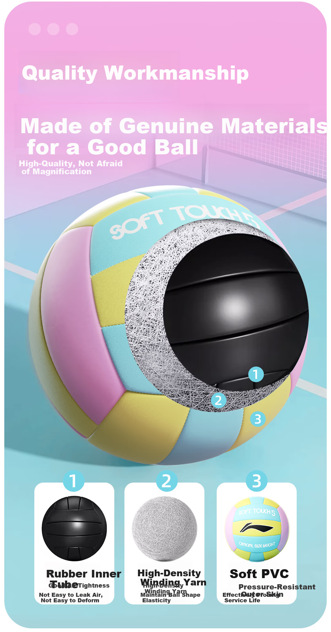 Li-Ning No. 5 Machine-Stitched Volleyball, Middle School Entrance Exam Training, Standard Inflatable No. 5 Ball for Middle School Students' Physical Test, Soft Leather Foam, Gentle on Hands 5