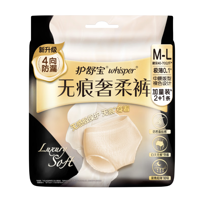 Hushubao Seamless Luxury Soft Sleep Pants M-L Size 3 Pads, Comfortable Pants, Nighttime Safety Pants, Diaper-Style Sanitary Napkins, Self-Operated Overnight Use