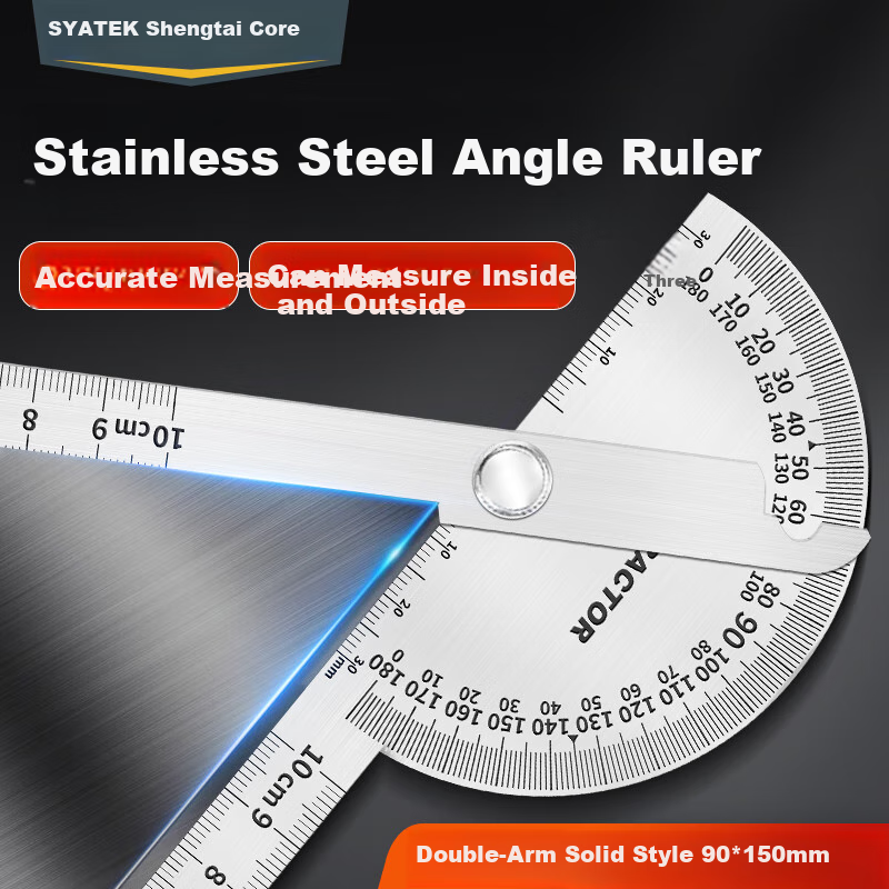SYNTEK Angle Ruler, High-Precision Protractor, Industrial Angle Ruler, Movable Stainless Steel, Multifunctional Carpenter's Ruler, 90*150mm