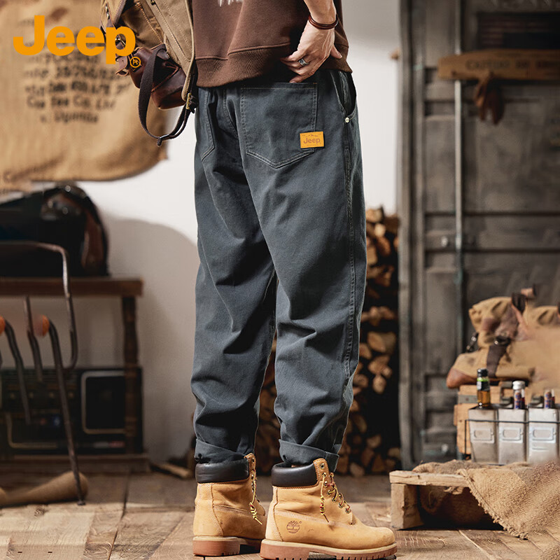 JEEP Повседневные брюки мужские, осенне-зимние, свободный крой, прямые, трендовые, универсальные, серые, 3XL