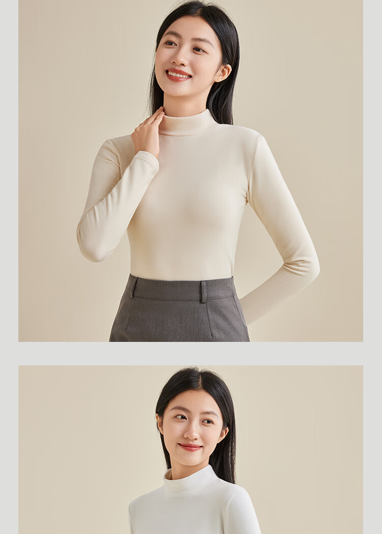 Free Style Half Turtleneck Base Shirt Women Camellia Oil Moisturizing Goose Down Antibacterial Slim Fit Long Sleeve Innerwear German Velvet Brushed Warm Underwear 8