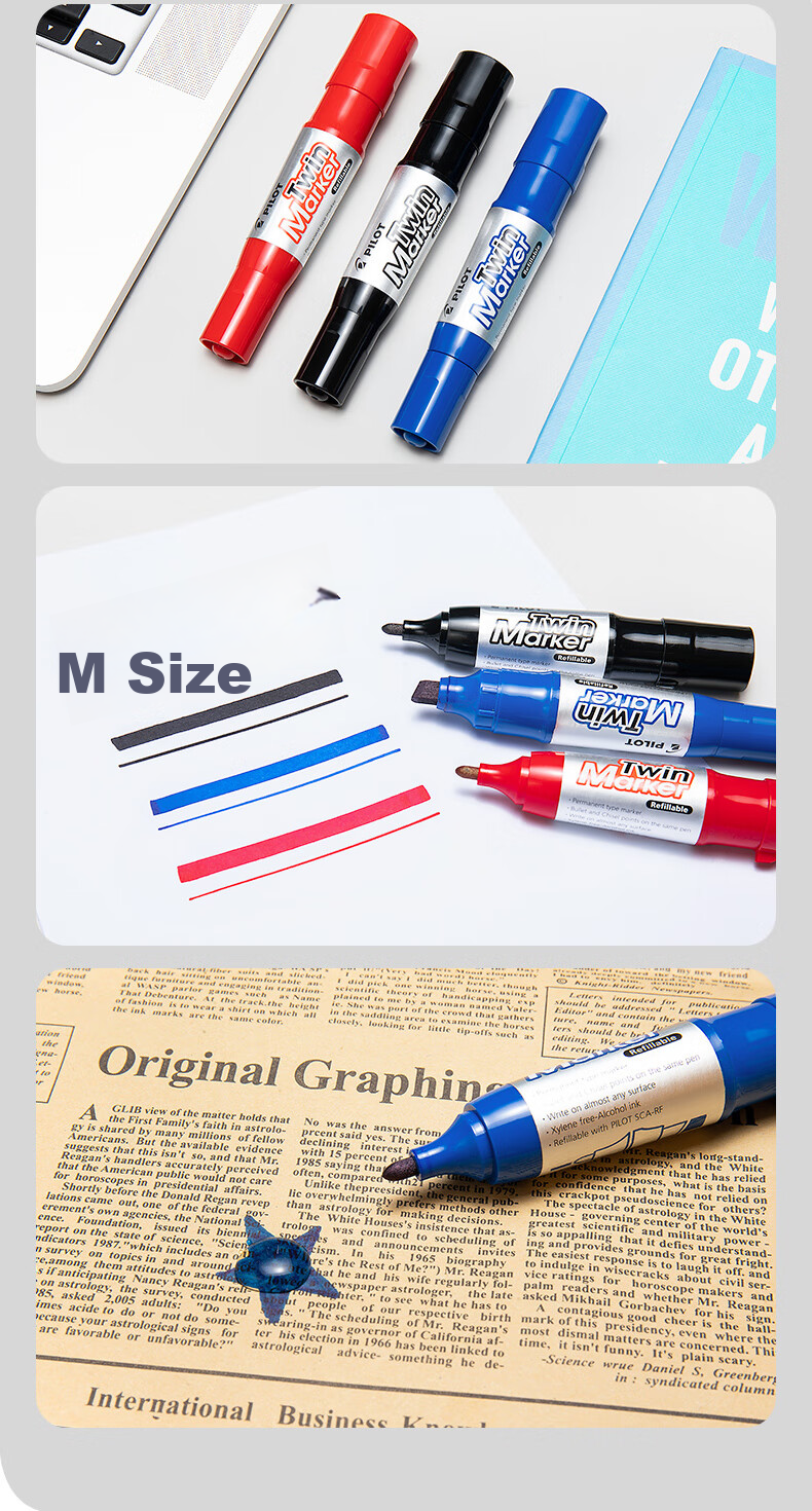 PILOT Double-Ended Marker Pen, Boxed Tip Pen, Oil-Based Marker, Logistics Pen Large Font Pen MFN-15FB Black Single Pack 3