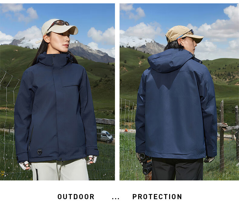 JEEP SPIRIT Men's and Women's Outdoor 3-in-1 Waterproof Windproof Mountaineering Jacket Couple's Dark Night Blue XS 29