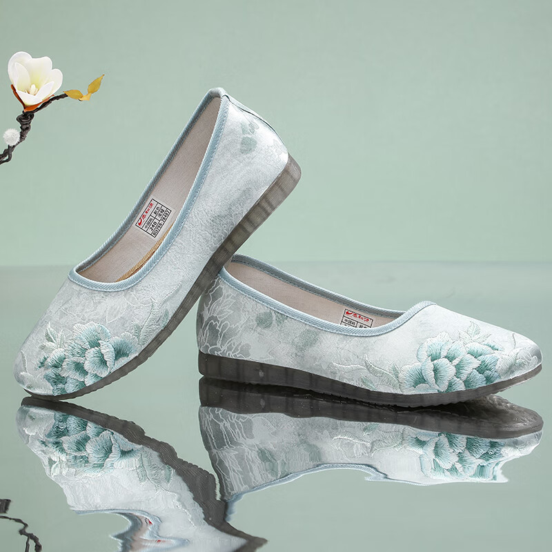 TAIHEYUAN Old Beijing Cloth Shoes Spring Summer Women's National Style Embroidered Elegant Soft Comfortable Non-Slip Flats Middle-Aged and Elderly Mom Shoes