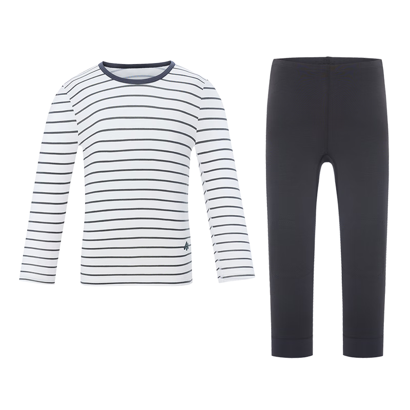 Aimer Kids Thermal Underwear for Boys, Moisture-Wicking And Heat-Generating, Small Heater Autumn Top And Pants Set, Charcoal Black Stripes, Size 150