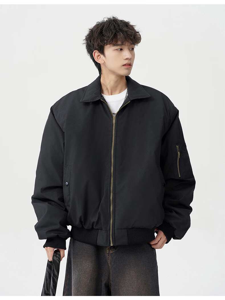 MMOPTOP Men's American Style Flight Jacket Autumn Winter Fashion Loose Casual Coat MJK10 Navy Blue 3XL 5