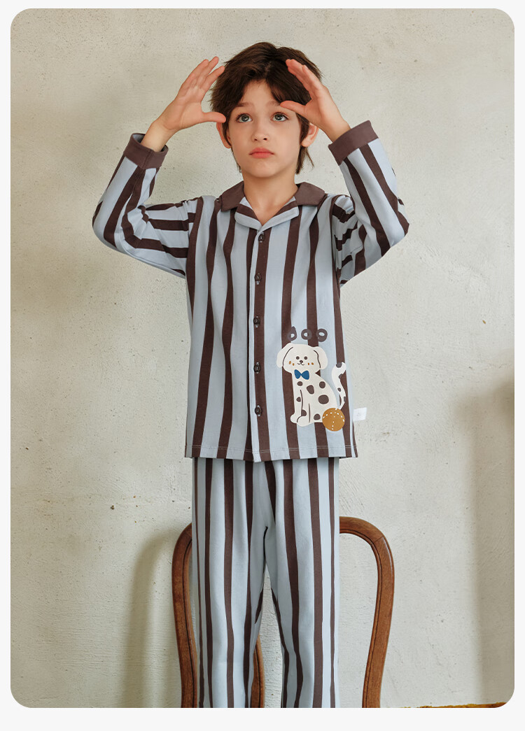 YEEHOO 7A Antibacterial Boys' Pajamas 95% Cotton Class A Polo Collar Homewear Set for Kids 8-12 Years 3