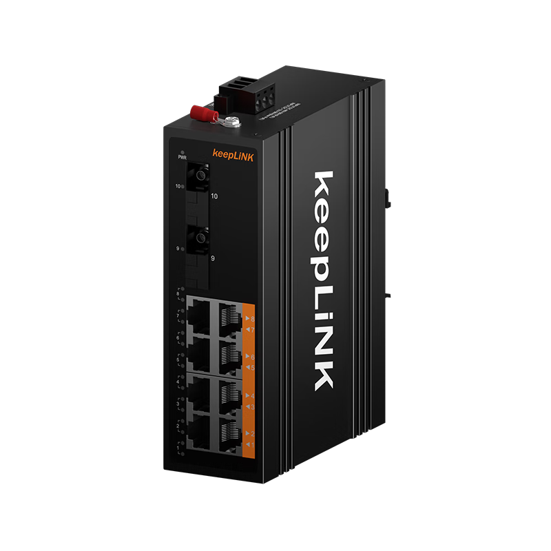 KeepLINK KP-9000 Industrial Ethernet Switch, Gigabit 2 Optical 8 Electrical, Single-Mode Single-Fiber A/B Port, Unmanaged Rail-Mounted/Unit