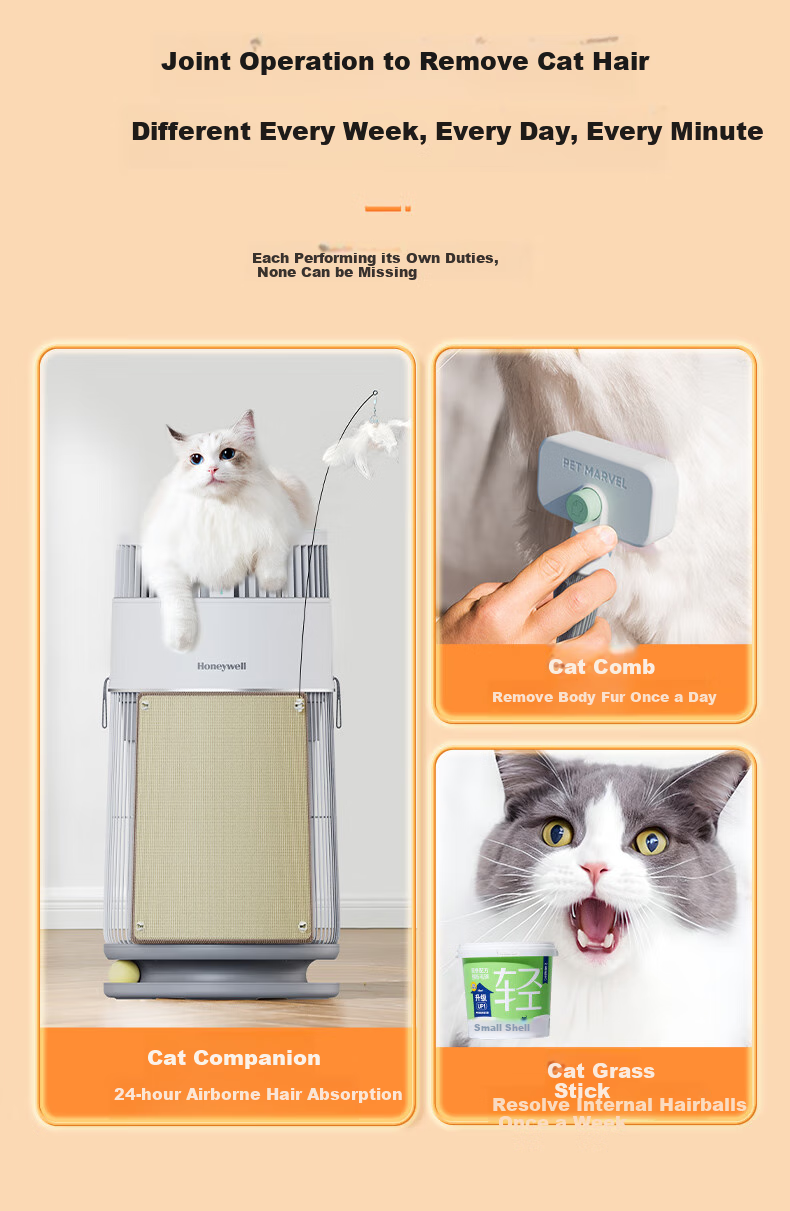 Honeywell Pet Air Purifier for Cat Hair Removal, Allergen Elimination, Cat Companion, Cat Hair Cleaner, Sterilization, Disinfection And Odor Removal KJ360F-C22W 9