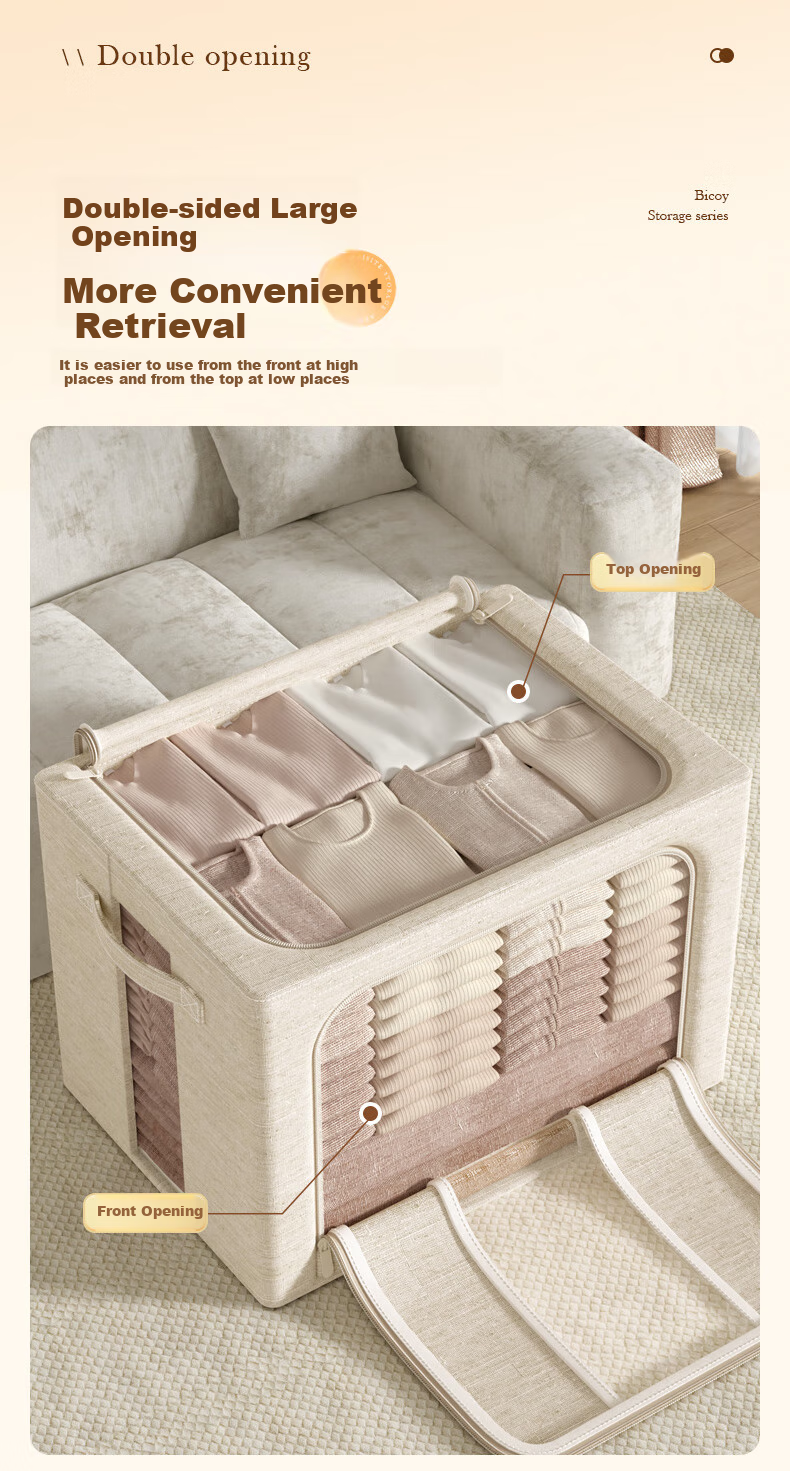 Baicaoyuan Storage Box, Fabric Clothes And Quilt Organizer, Foldable Storage Container, Wardrobe Steel Frame Box, Storage Bin, 36L 3