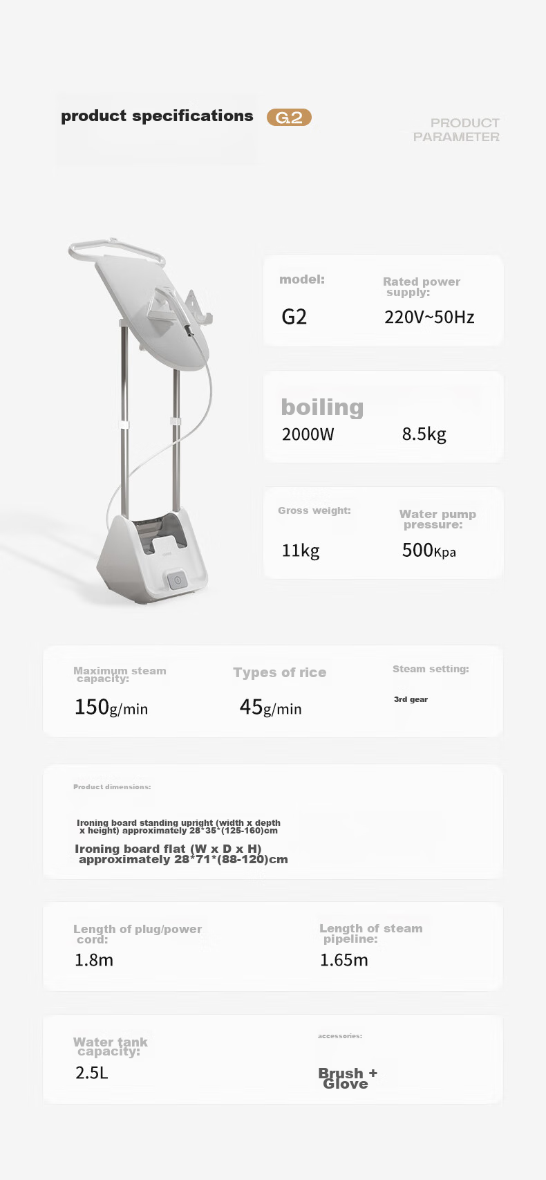 CuoRi Upright Garment Steamer, 140g/min Explosion Steam Tank, 2.5L [Healing-Style Ironing], Home Use Handheld Electric Iron, Dual-Rod Flat Hanging Iron G2 15