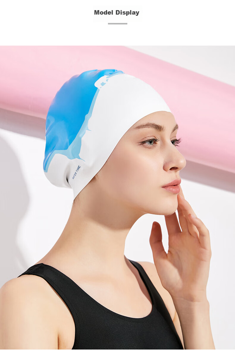WATERTIME / Shuichuan Swimming Cap for Women, Waterproof Ear Protection, Silicone Chlorine-Resistant Professional Long Hair Large Size Non-Binding Printed Swim Cap 8
