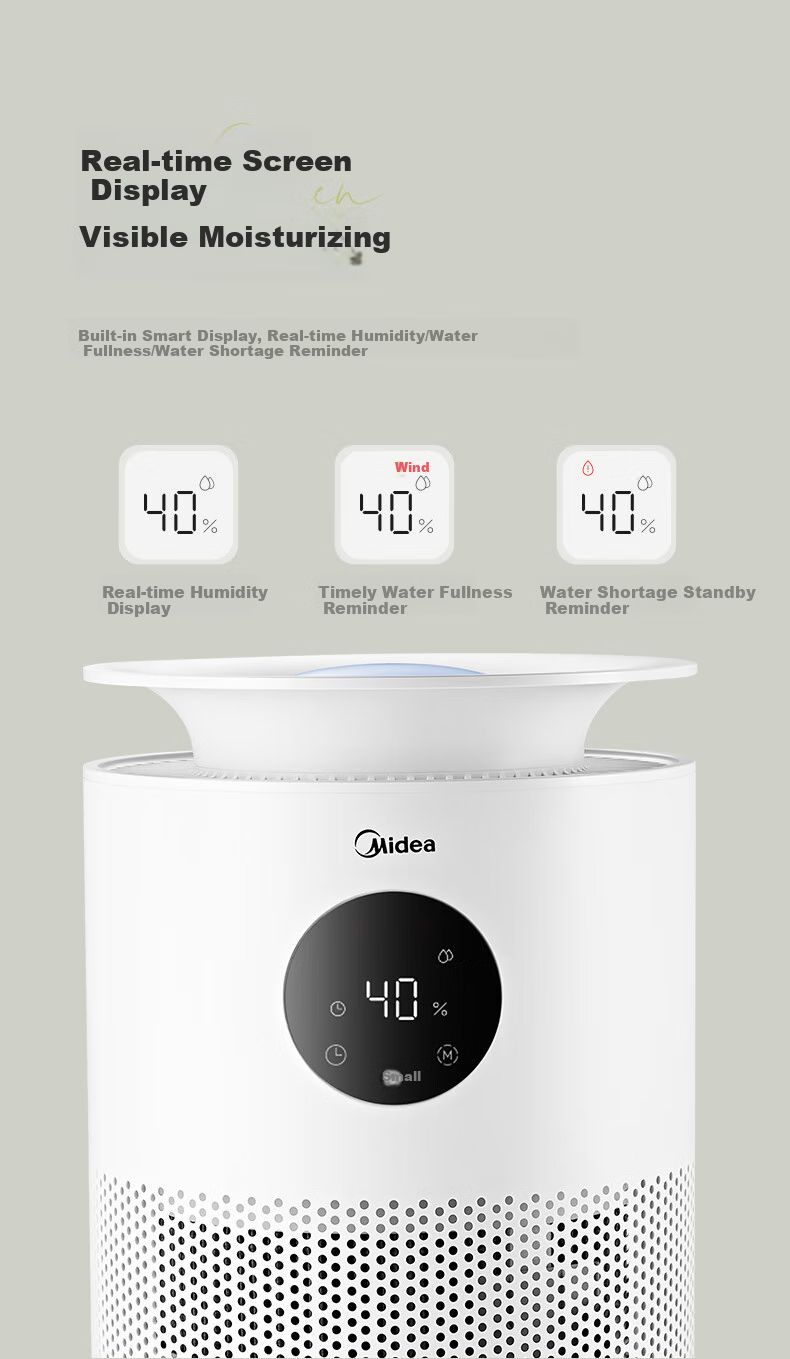 Midea [AI Smart Voice] Anti-Mist Air Humidifier with Antibacterial Function for Home Bedroom Floor-Standing Small Quiet Air Conditioner Heater Atomizer, Gift for Women SZY-W40S 13