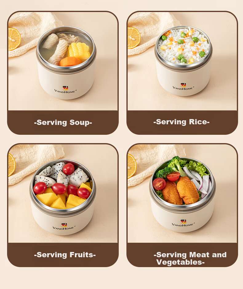 WORTHBUY 316 Stainless Steel Lunch Box with Lid and Spoon, Sealed Milk Breakfast Oatmeal Cup, Soy Milk Porridge Cup, Portable Soup Container, Yellow, Tall 6