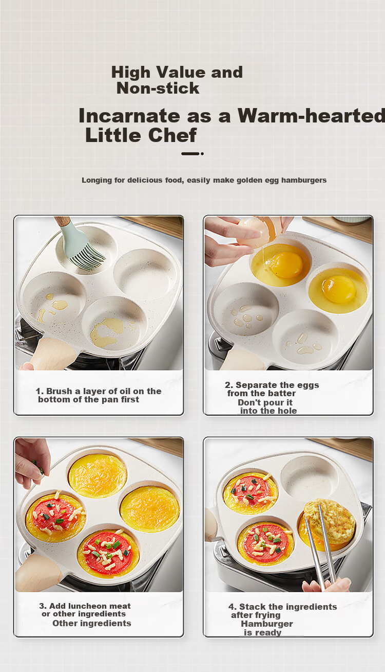 COOKER KING Breakfast Essential: Pancake Maker, Egg Frying Pan, Burger Pan, Four-Hole Breakfast Griddle, 18cm 5