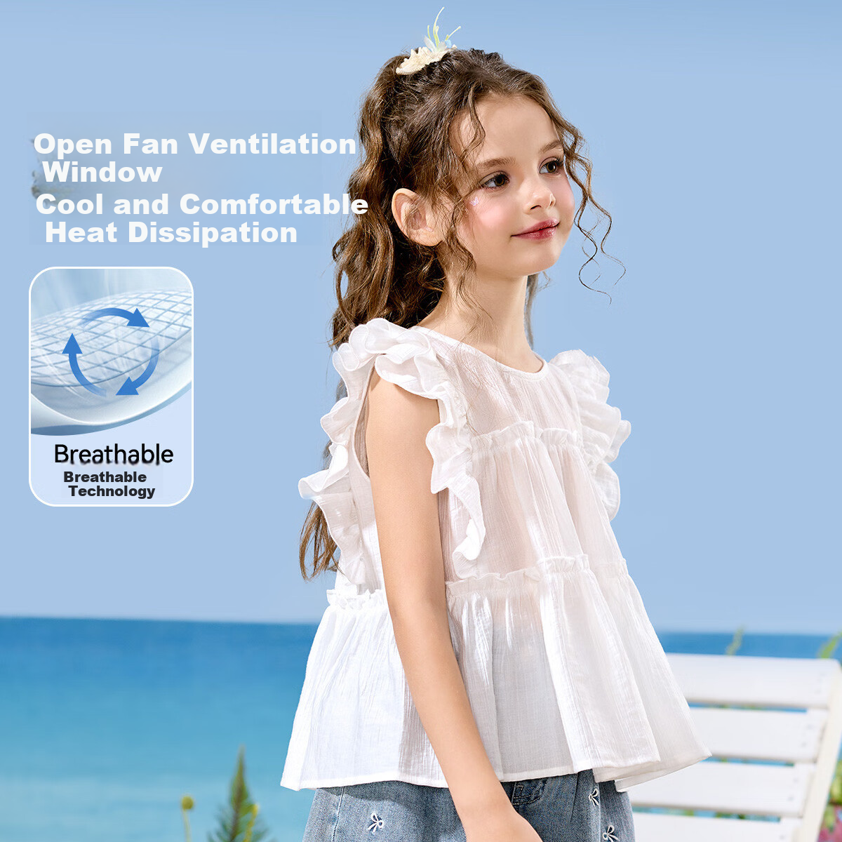ASK JUNIOR Kids Summer Shirt Youth Flutter Sleeve Shirt Big Kids Girls Breathable White 170 2