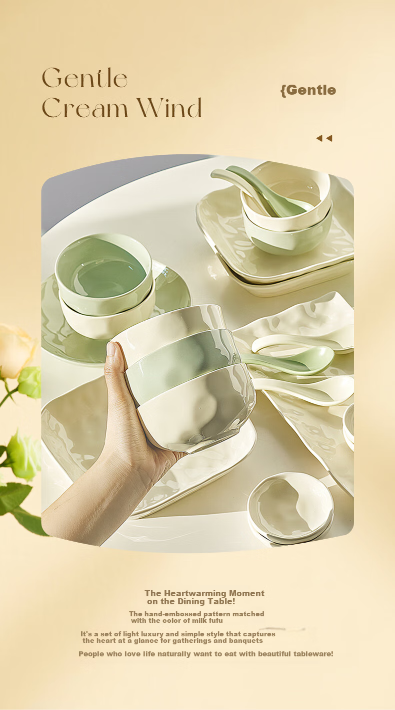TREEJACK Ceramic Bowl And Plate Set, French Minimalist Cream Style Bowls, Plates And Chopsticks, Housewarming Gift, Tableware Gift Box, 28-Piece Set 6