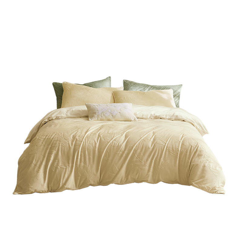 LUOLAI Home Textile Class A Mousse Velvet Winter Fleece 3-Piece Set Milk Velvet Coral Fleece Light Yellow 150*215cm