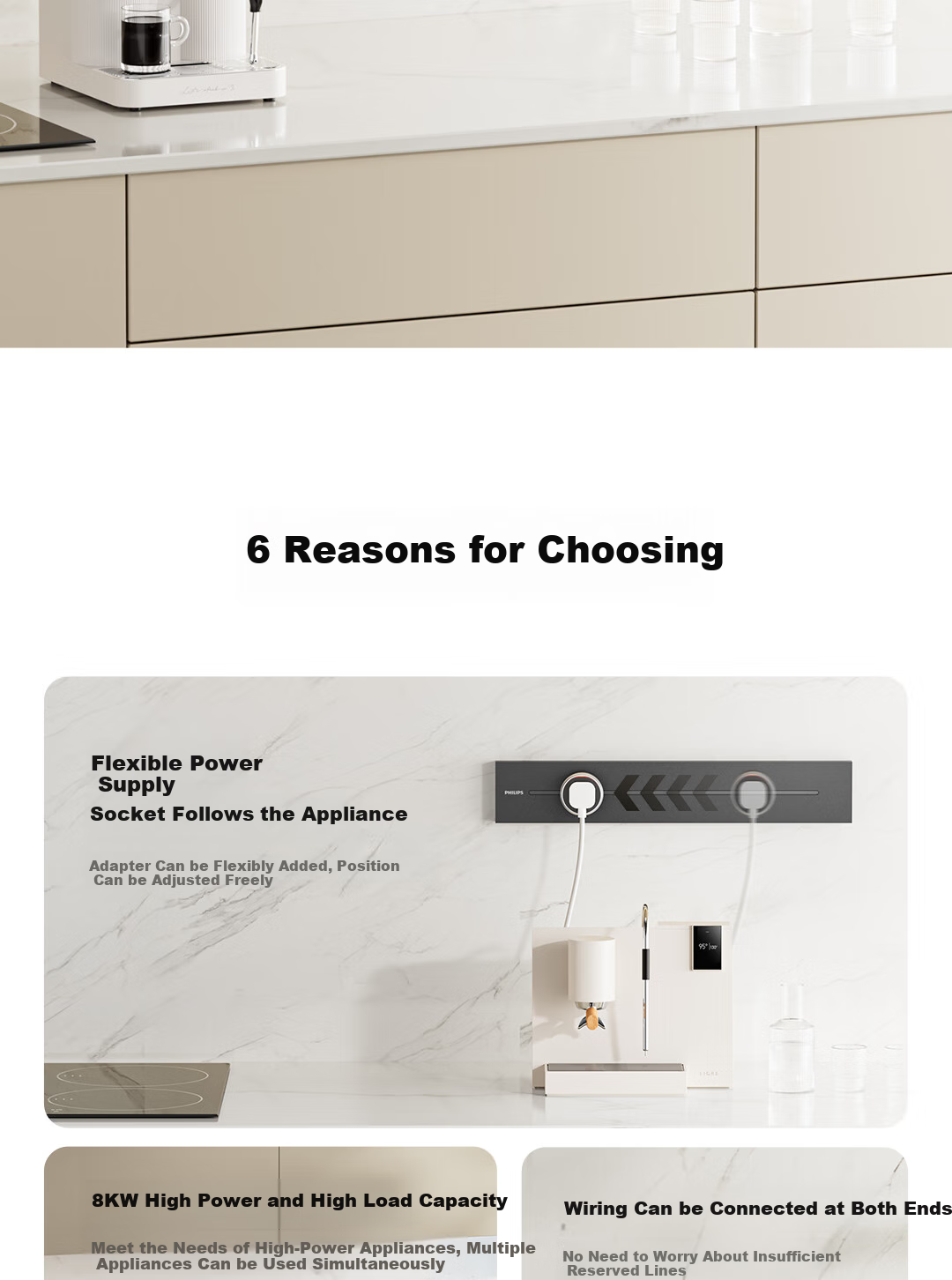 PHILIPS Surface-Mounted Track Socket Switch Panel, Wall-Mounted without Slots, Movable Sliding Rail Panel for Sideboard, Track-Type Sliding Power Strip, 42cm Track + 2 Adapters, Black 2