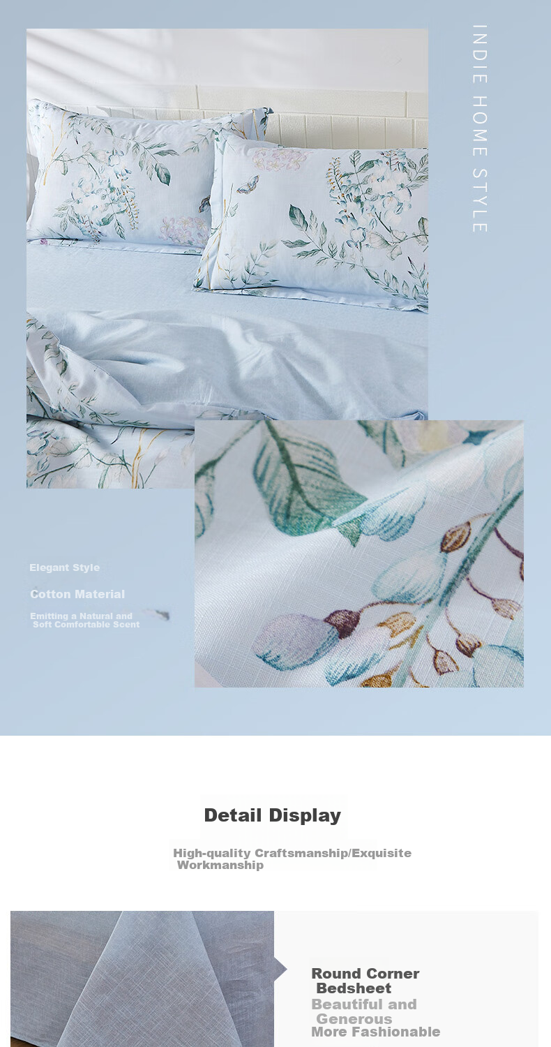 Hengyuanxiang Pure Cotton Four-Piece Bedding Set, 100% Cotton, 21-Count Bamboo Cotton Bedsheet, Duvet Cover, Bedsheet Set for All Seasons, Spring Day Letter 200*230cm 6