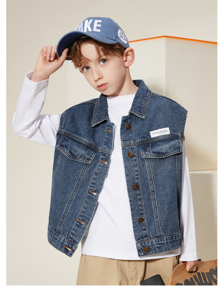 ASK JUNIOR Boys' Jacket, 2026 Autumn New Arrival, Denim Vest for Older Children And Teenagers 6