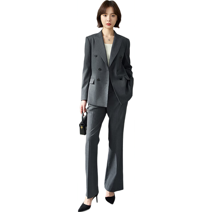 Miss Bird Premium Gray Blazer Women's Professional Petite Interview Formal Suit Set