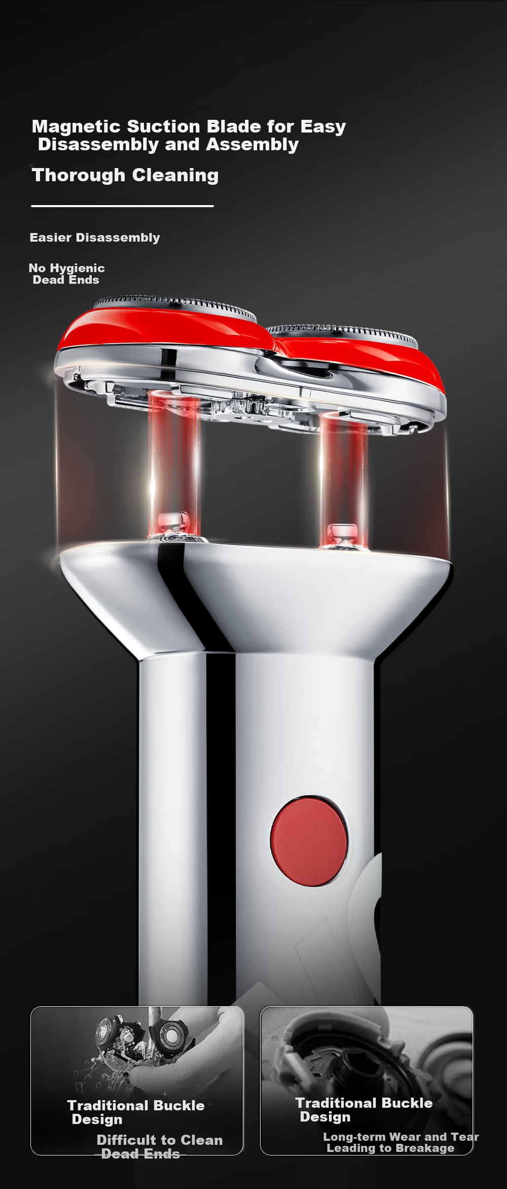 POVOS Electric Shaver, Mini Portable Full-Body Alloy Body, Washable, Fast Charging PQ3803 Modern Red, Daily Gift for Boyfriend, Husband, Father's Birthday Present 10