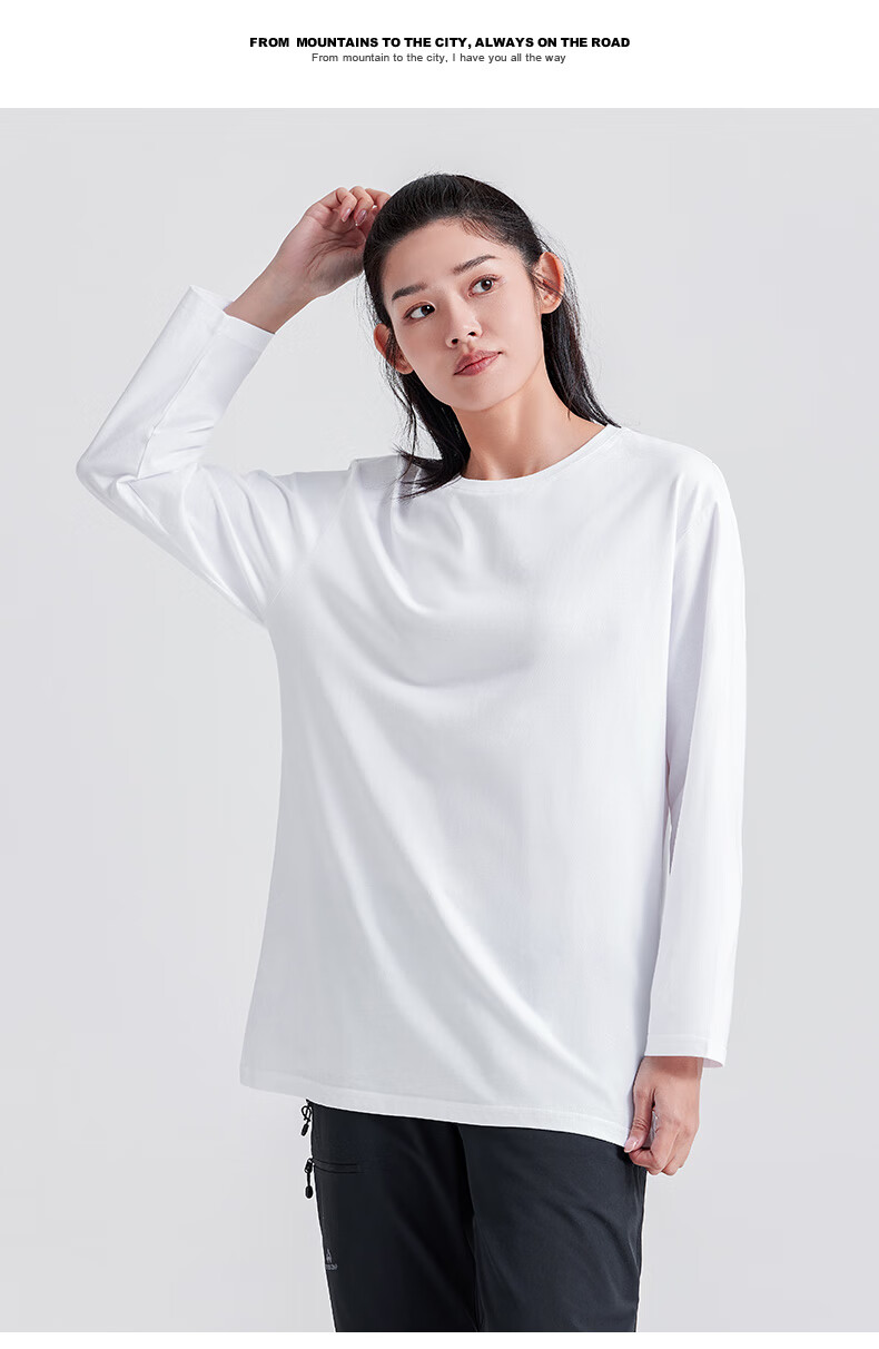 Pioneer Camp Women's Pure Cotton Long Sleeve T-Shirt Spring Autumn Solid Color Crew Neck Oversized Loose Casual Base Shirt 7
