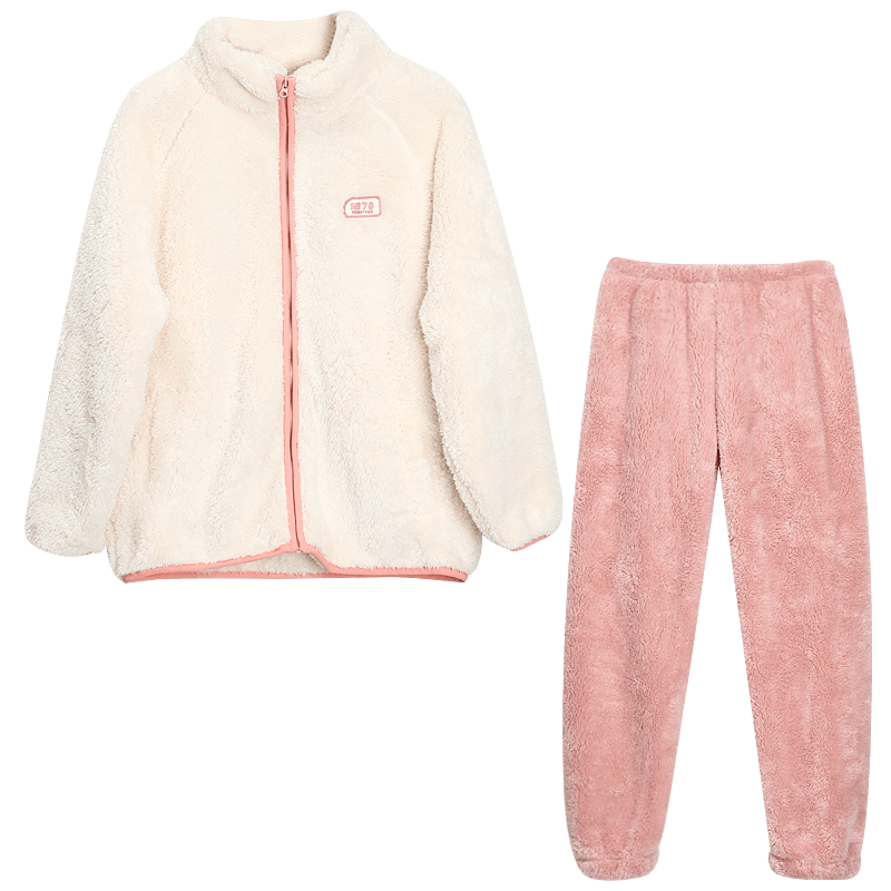 Hodohome Girls' Antibacterial Anti-Mite Fleece Thickened Far-Infrared Warm Bubble Fleece Stand Collar Homewear 702 Size 130