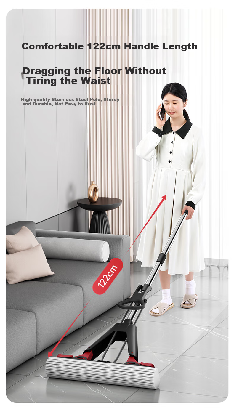 MARYYA Sponge Mop with 2 Mop Heads, 28cm, Absorbent, No-Hand Cleaning, for Home And Bathroom Use, Wet And Dry Dual-Use 6