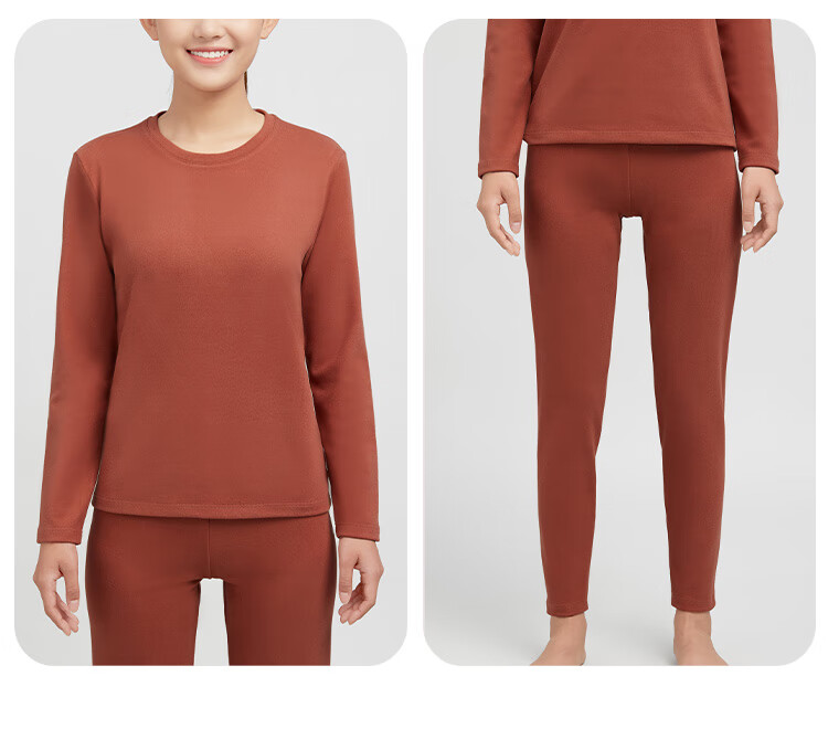 Yiershuang Women's Thermal Underwear Set Fleece Lined Thickened Antibacterial Honeycomb Sunshine Velvet Crew Neck Top and Bottom Autumn Pajamas 3