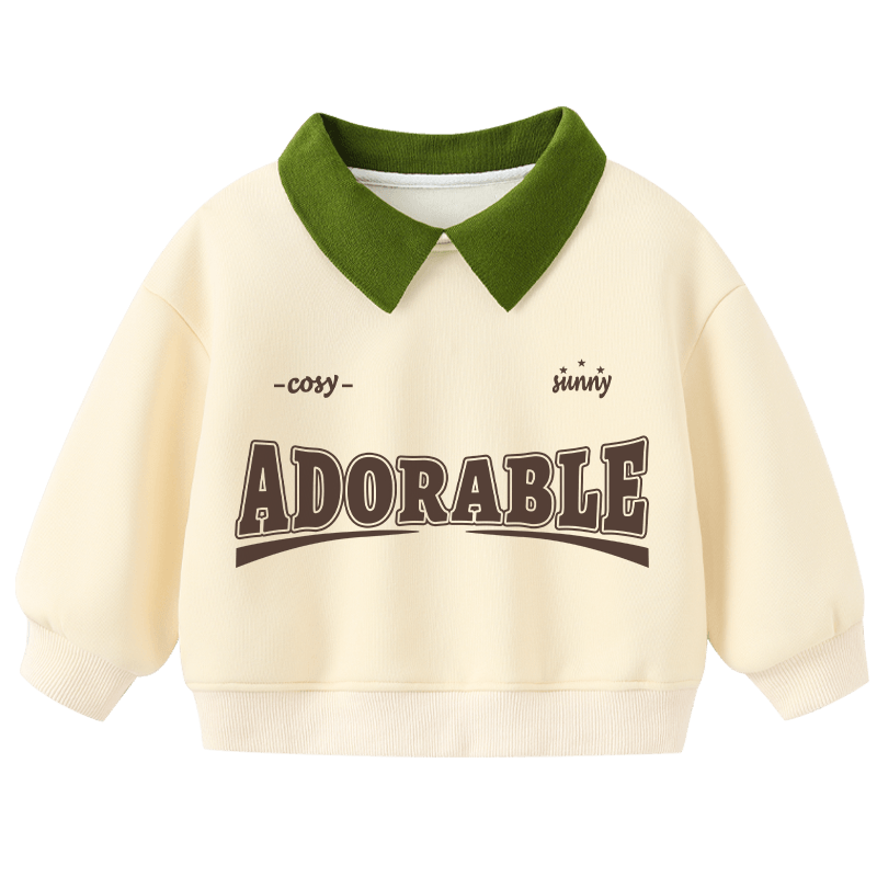 Badibadi Autumn Winter Fleece Lined Baby Toddler Sweatshirt Polo Collar Unisex Baby Jacket Green American Letter Brown Size 120