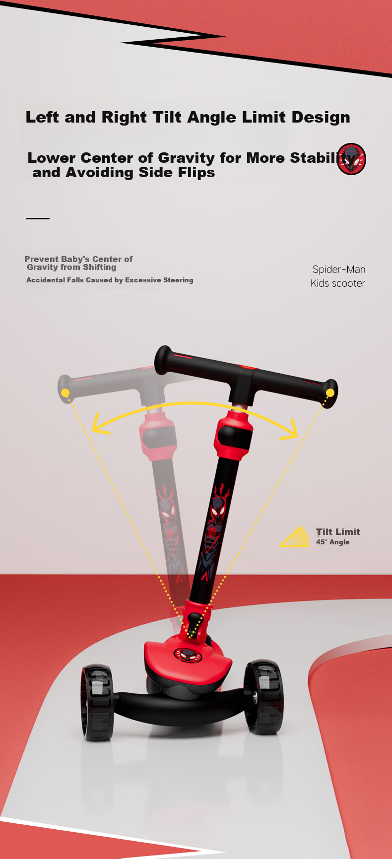 Disney Children's Scooter for Ages 3-6 Adjustable Speed Scooter with Flash Wheels for Older Kids, Marvel Spider-Man Desig 8