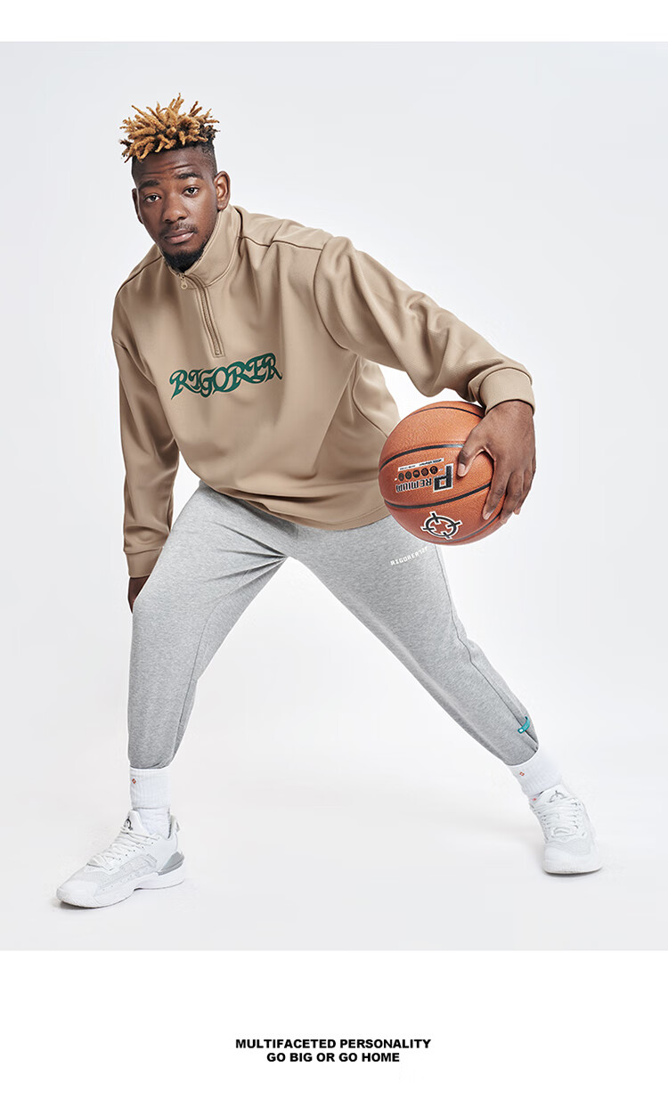RIGORER Men's Autumn Winter Sports Jogger Pants American Basketball Casual Loose Straight Gray Knit Sweatpants 10