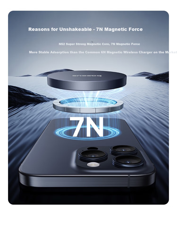 BASEUS Apple Wireless Charger, Supports MagSafe Magnetic Fast Charging, Qi2 Certified 15W Fast Charging for IPhone 18/17/16/15/14/13 Pro Max/PLUS Earphones 6